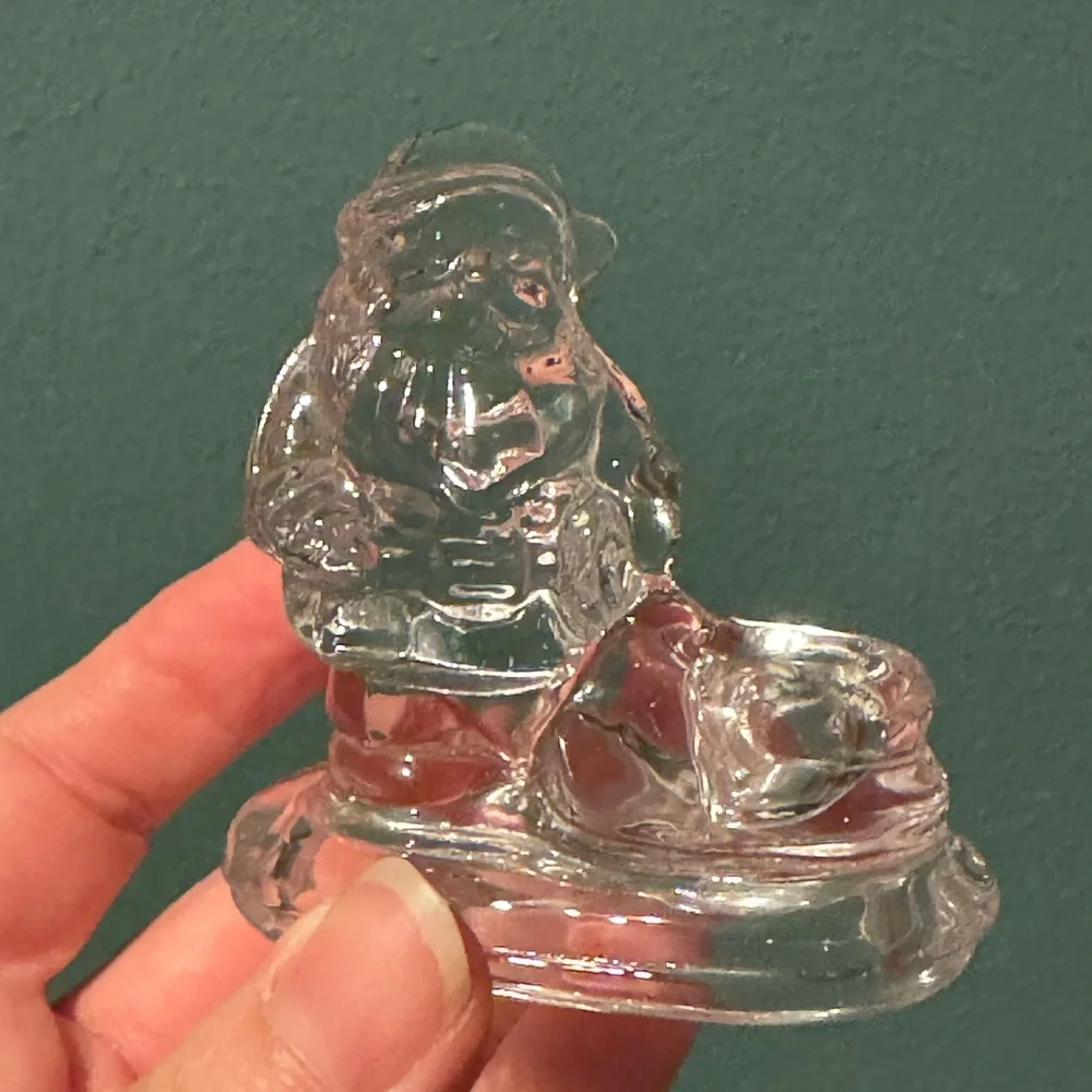 Set of 3 Williams Sonoma Clear Glass SANTA Tiny Taper Candle Stick Holders